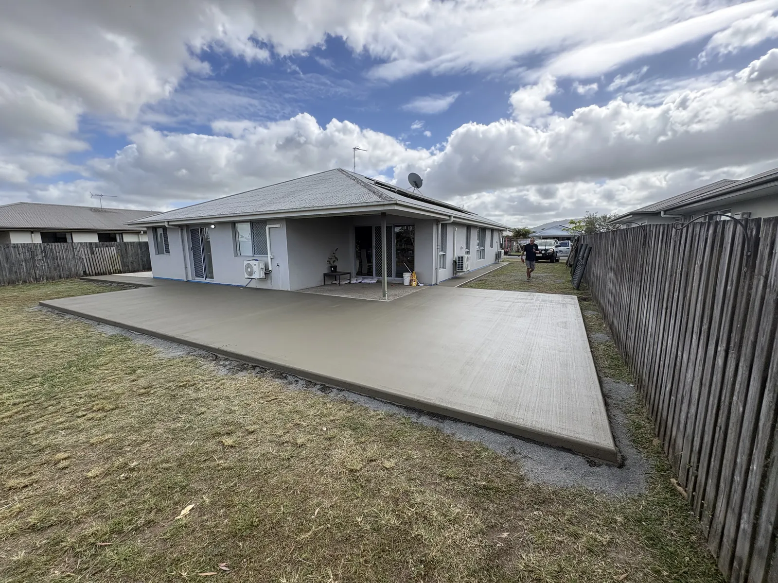Residential backyard slab concreting project by Great Australian Concrete