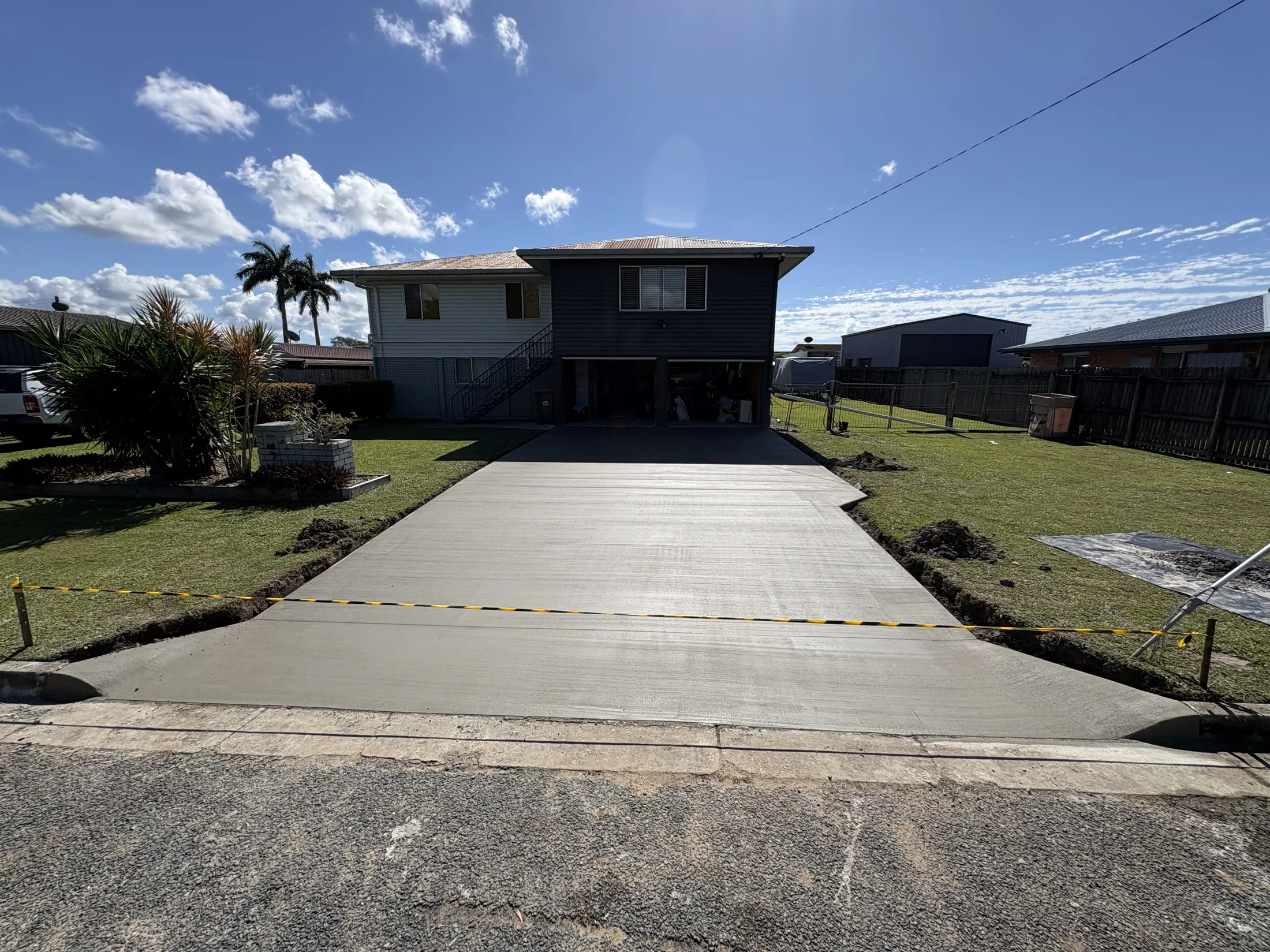 Freshly poured concrete driveway in Mackay